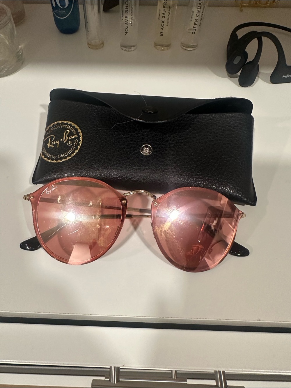Ray-Ban Gold Frame Sunglasses with Pink Lenses